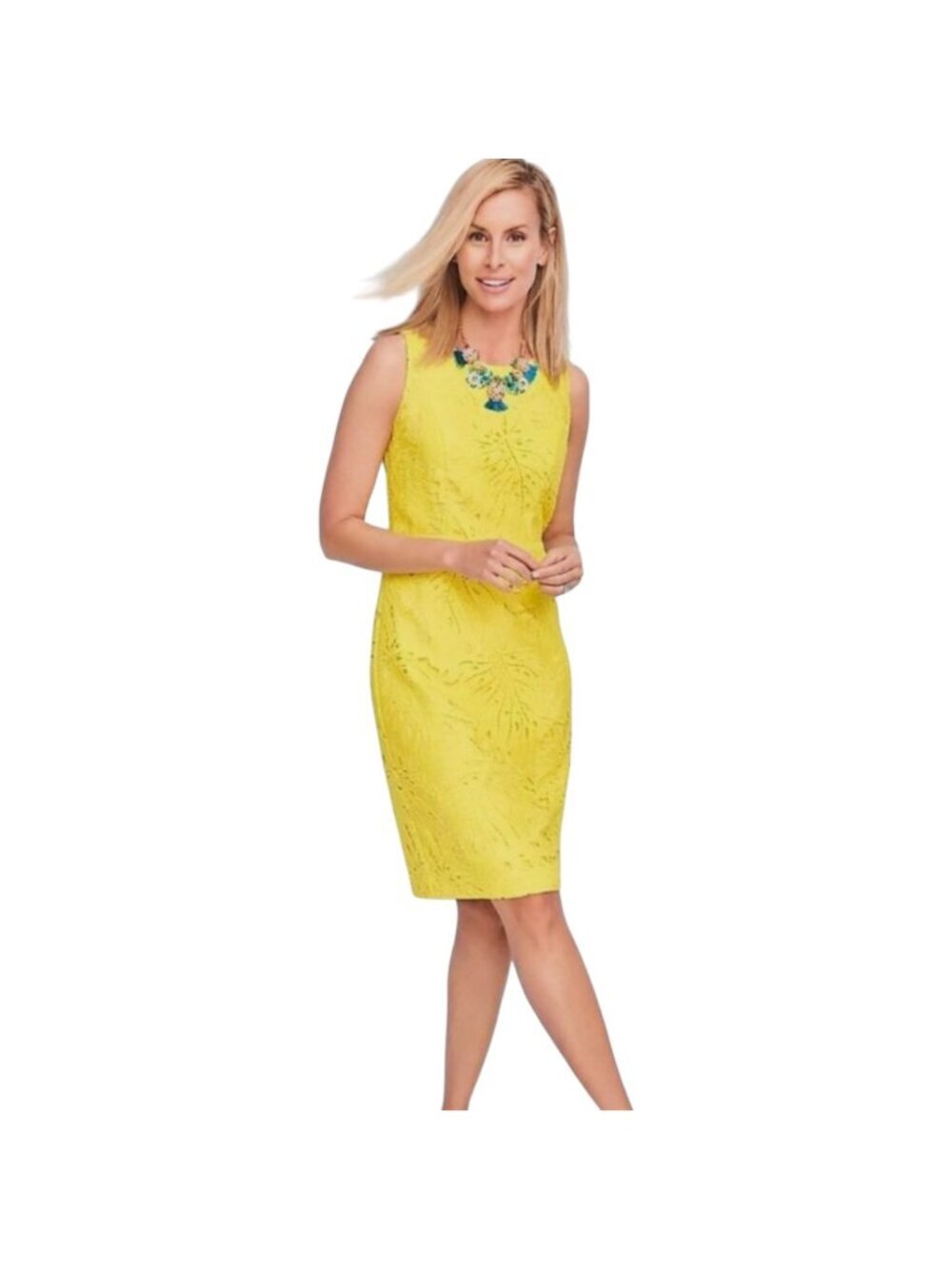 RSVP By Talbots Yellow Lace Leaf Sleeveless Sheath Dress 8P